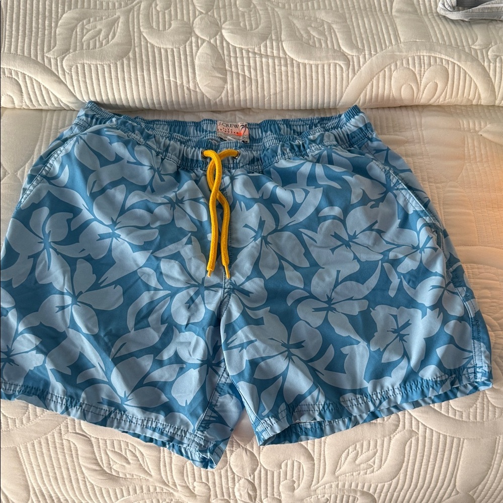 J. Crew Light Blue Floral Swim Trunks
